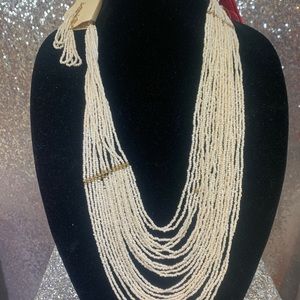 Cream Multiple Strain Necklace & Earrings